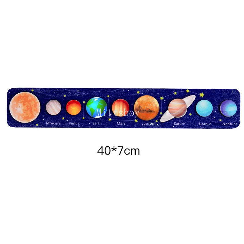 Baby Wooden Montessori Teaching Aids Science Cognition Jigsaw Puzzle Universe Solar System Eight Planet Matching Educational Toy