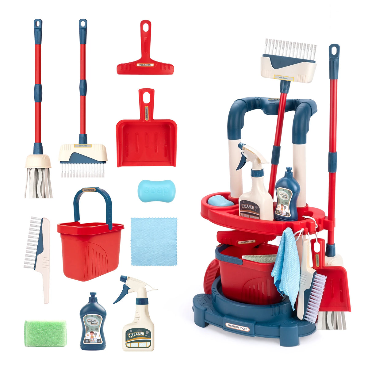 12pcs/set Kids cleaning Set with Handcart Simulated Life Cleaning Toys Pretend Play Hygiene Cleaning Play House Toy Boys&Girls
