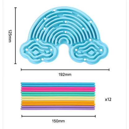 Silicone Sensory Activity Board 12 Strings Double-Sided Fidget Toy Calming Stress Relief Rainbow Sensory Toys ADHD and Autism