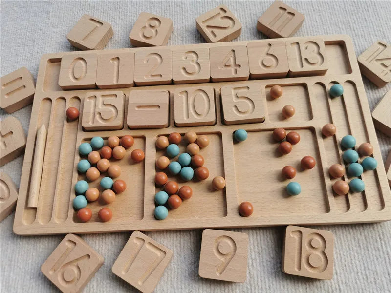 Montessori Sensory Wooden Toys Beech Caculate  Semi Tray One Hundred Board  with Felt Balls  ALphabets Numbers  Creative Play