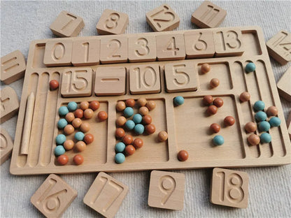 Montessori Sensory Wooden Toys Beech Caculate  Semi Tray One Hundred Board  with Felt Balls  ALphabets Numbers  Creative Play
