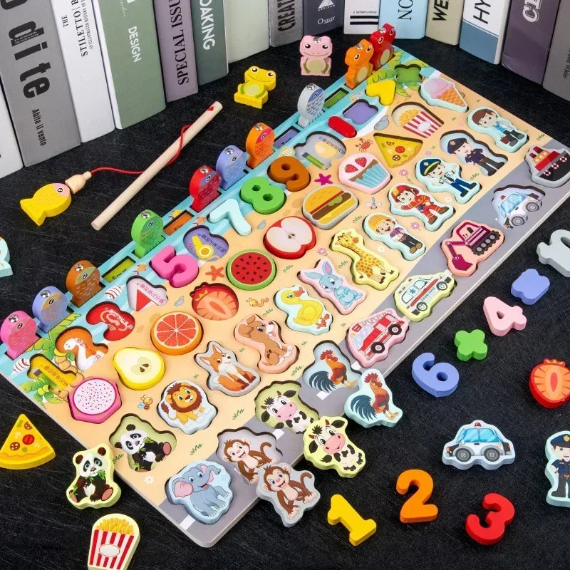 Educational Toys Puzzle Board for Montessori Learning Game Mathematical Counting Fishing Color Matching Toy for Children's Gift