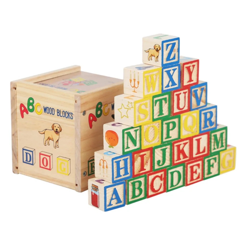 Cognition Learning Wooden Building Blocks Early Education Motor Skills Letter Cognitive Toys Cartoon ABC Letter
