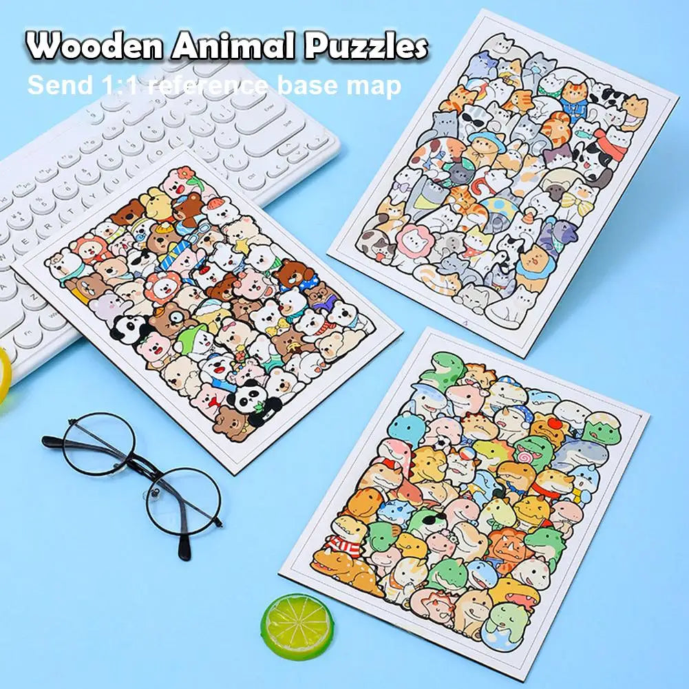 Kids Creative Animal Shape Puzzles Table Games Dog Cat Panda Stacked Puzzle Brain Games Montessori Thinking Education Wooden Toy
