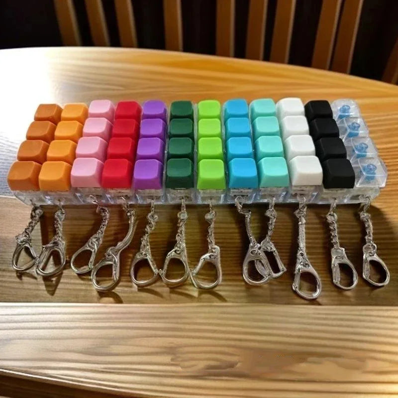 Creative 4 Keys Finger Keyboard Keychain DIY Button Keycap Clicker Fidget Toy Adult Stress Relief Decompression Toy