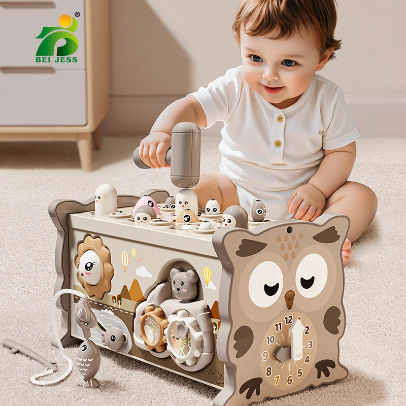 Children Montessori Toy Sensory Magnetic Educational Fishing Owl Busy Board Mole Game Number Xylophone for 3 Year Toddlers Gifts