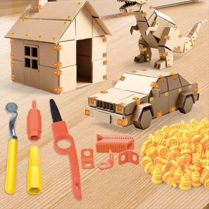 Reliable- Cardboard Tools for Kids with Cutter &Tool Box, 150 PCS Cardboard Construction Kit for Family & Team Activities