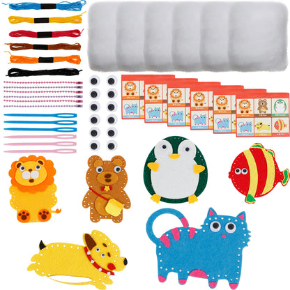Kids Sewing Kit Woodland Animals Craft DIY Sewing Felt Plush Animals for Kids Beginners Educational Sewing Ornaments Art Toy Set