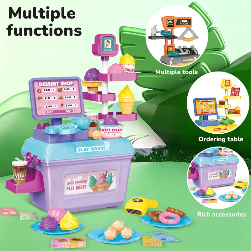 Kids Pretend Play Toy Set Simulation Doctor Kit Hamburger Ice Cream Dessert Career Role Play Toys Interactive Educational Toy
