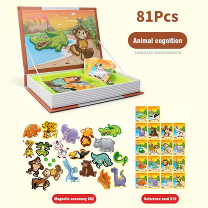Montessori Children Intelligent Magnetic Book 3D Cartoon Puzzles Jigsaw Brain Training Game Educational Toys Kids Birthday Gift