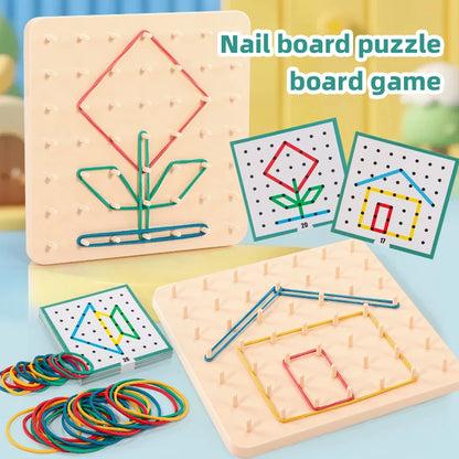 Geometric Creative Math Teaching Aids Creative Toy Graphics Rubber Tie Nail Boards with Cards Education Preschool Kids Toy