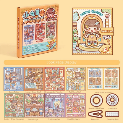 Creative Multicolor Occupation Quiet Book 2.5D 8 Kind Scene Miniature Scene Stickers Hands Training Paper Puzzle Sticker Toy