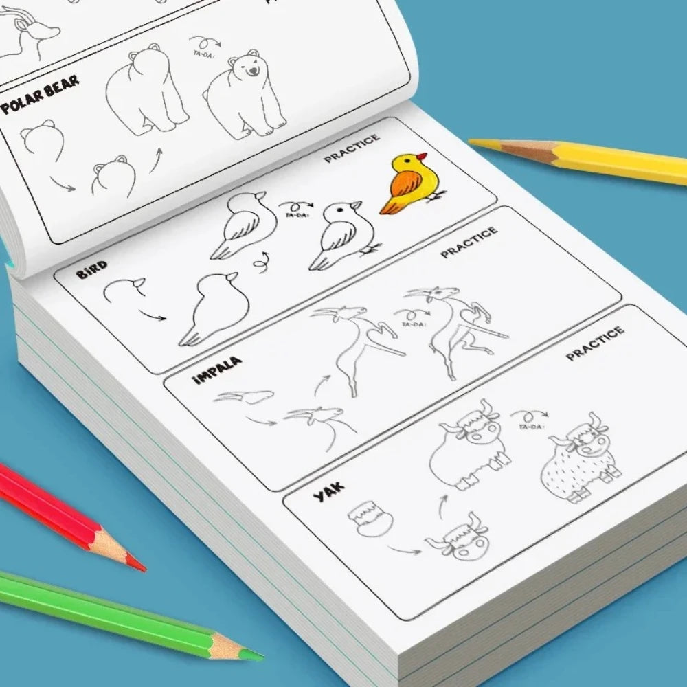 Kids Step by Step Drawing Book DIY Coloring Pages Learn How to Draw Easy Tutorial Creative Art Activity Gift for Children