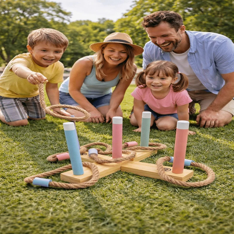 Wooden Ring Toss Game Kids Indoor Outdoor Throwing Toy Parent-child Interactive Game