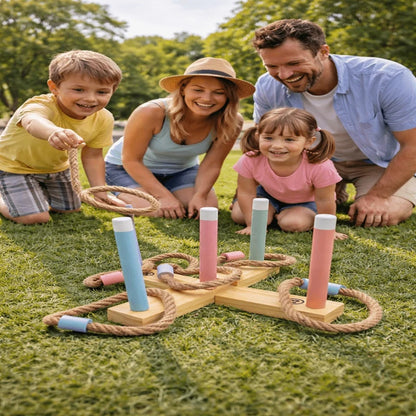 Wooden Ring Toss Game Kids Indoor Outdoor Throwing Toy Parent-child Interactive Game