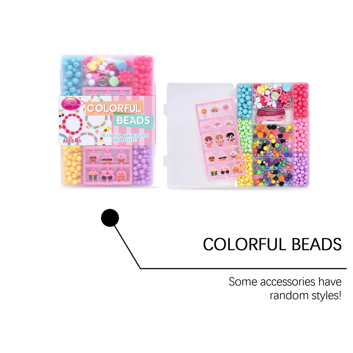 Colorful Kids DIY Bead Kit Bracelet Necklace Creative Art Birthday Toy Gift Girl Age 6+ Handmade Acrylic Multi‑shape Beading Set
