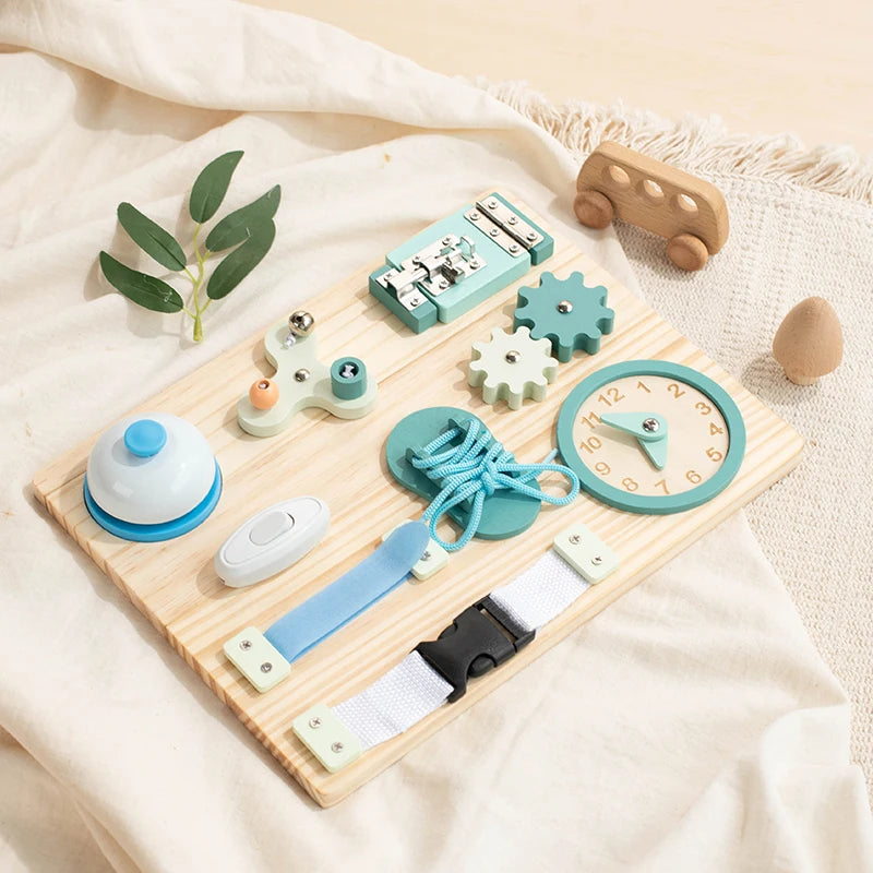 Montessori Busy Board for Toddlers Wooden Activity Sensory Board for Fine Motor Skills Travel Educational Learning Toys for Kid