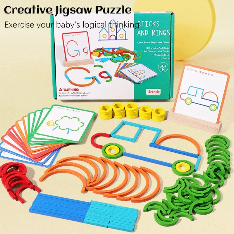 Kids Montessori Wooden Creative Sticks And Rings Puzzle Toys Cultivate Children's  Logical Thinking Practical Ability Toys Gift