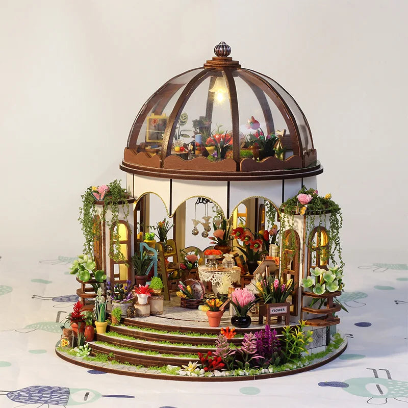 Creative 3D Sky Garden Assembled Building Kits Model with Lights Wooden Puzzles Desktop Decoration Toys Gift for Kids