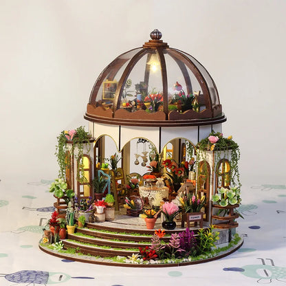 Creative 3D Sky Garden Assembled Building Kits Model with Lights Wooden Puzzles Desktop Decoration Toys Gift for Kids