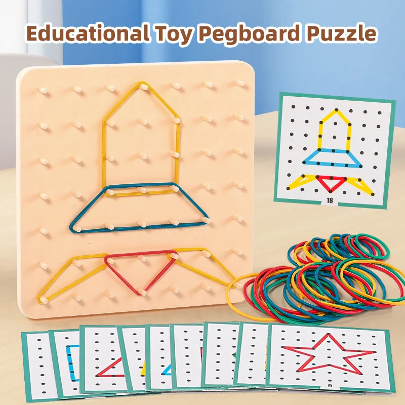 Geometric Creative Math Teaching Aids Creative Toy Graphics Rubber Tie Nail Boards with Cards Education Preschool Kids Toy