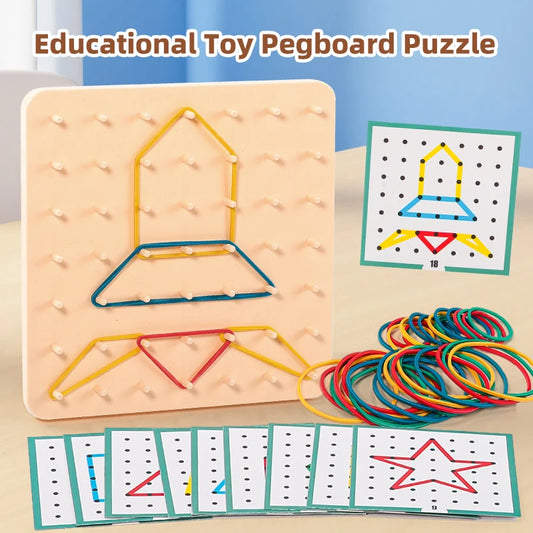 Geometric Creative Math Teaching Aids Creative Toy Graphics Rubber Tie Nail Boards with Cards Education Preschool Kids Toy
