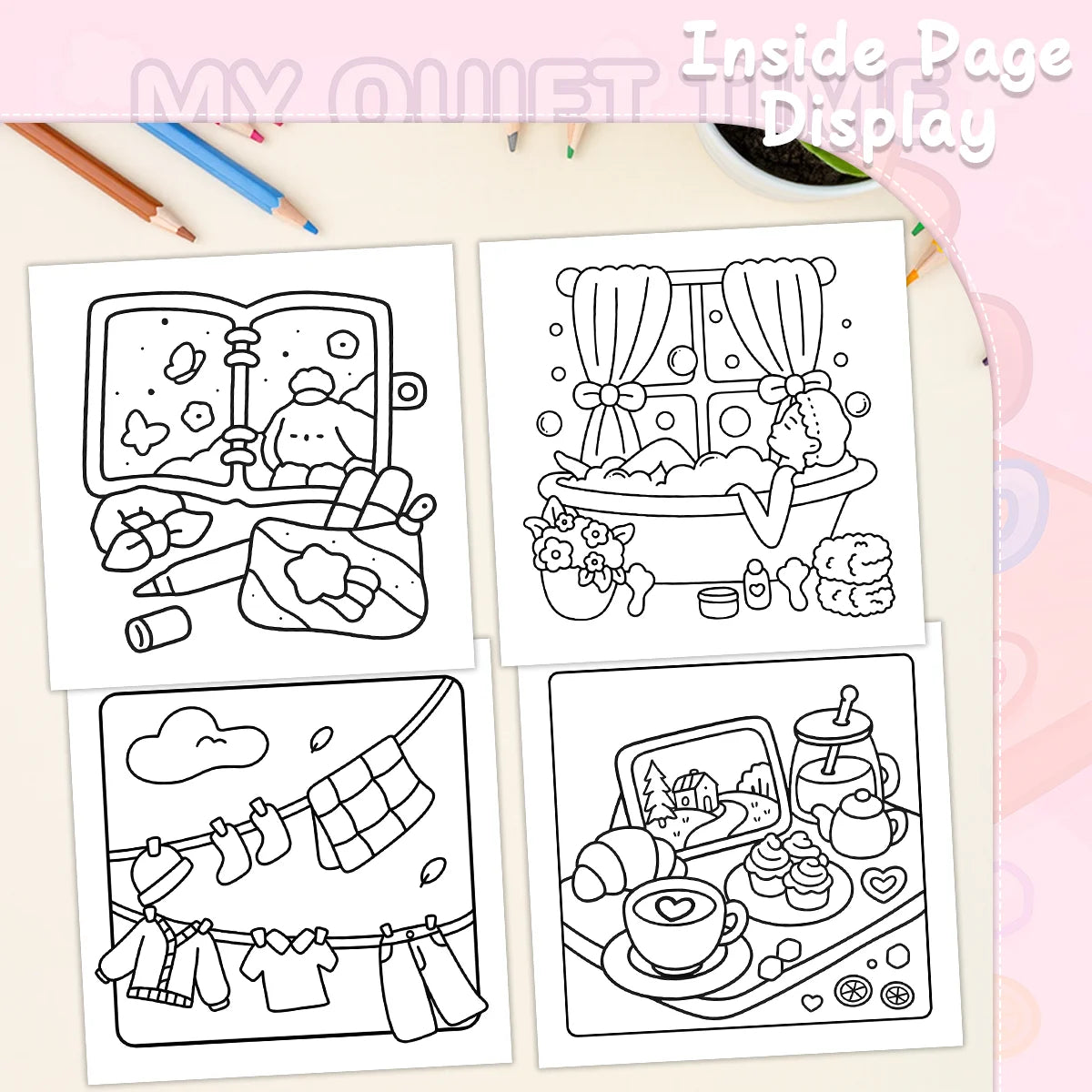 MY QUIET TIME Coloring Book 24Pages Playful Fantasy Adventures, Fun Stress - Relieving Coloring for Family Creativity at Home