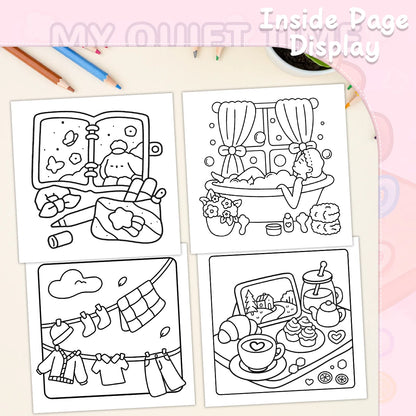 MY QUIET TIME Coloring Book 24Pages Playful Fantasy Adventures, Fun Stress - Relieving Coloring for Family Creativity at Home