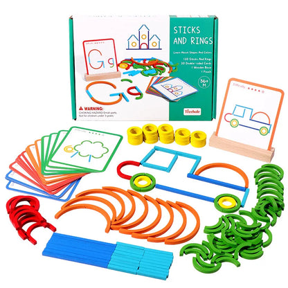 Kids Montessori Wooden Creative Sticks And Rings Puzzle Toys Cultivate Children's  Logical Thinking Practical Ability Toys Gift