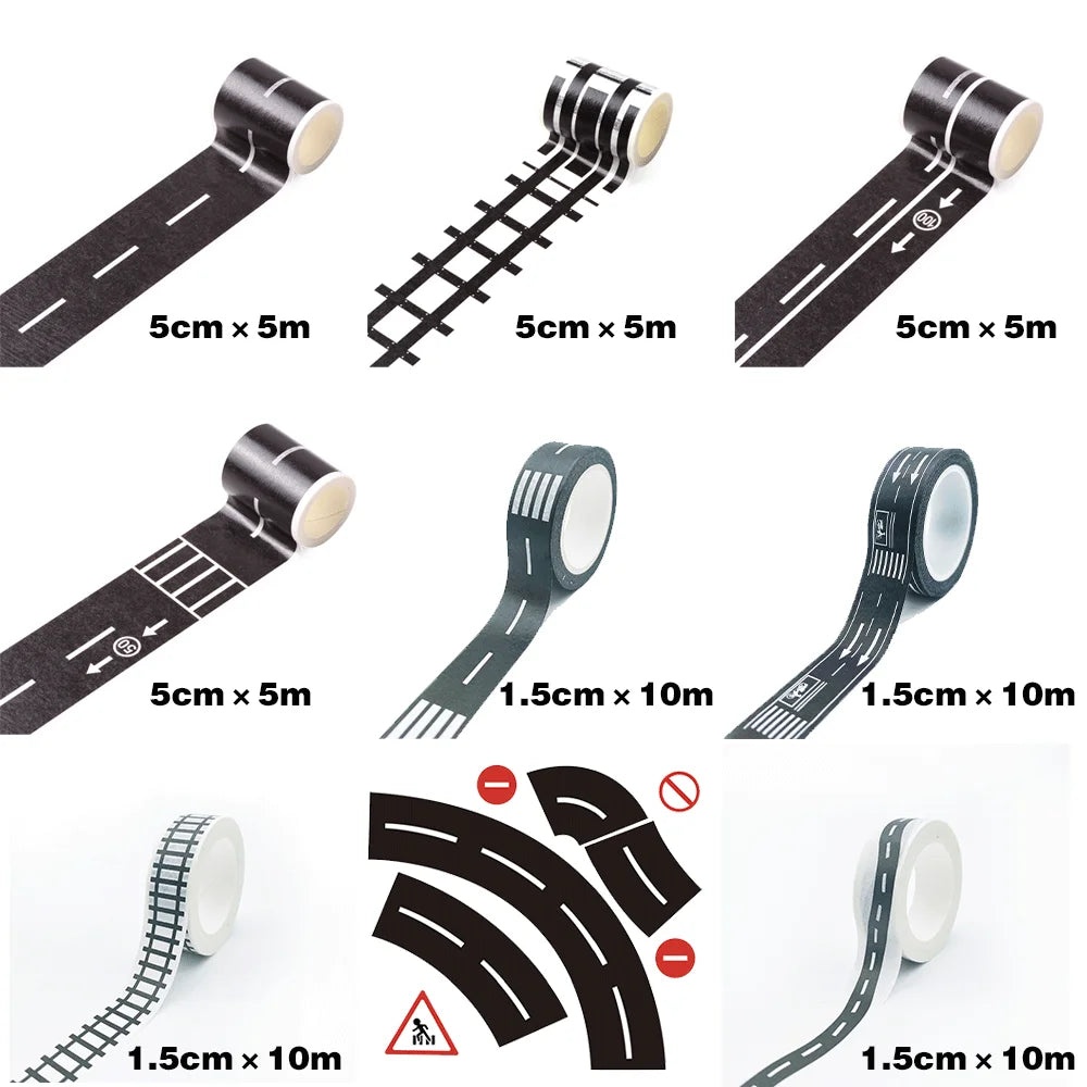 Creative Road Tapes Traffic DIY Highway Train Railway Tape Cartoon Car Stickers for Kids Racing Car Birthday Party Creative Gift