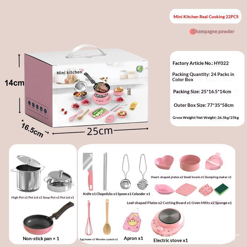 Wholesale Mini Electric Cooktop Kids Real Cooking Pretend Play Kitchen Toy Full Set With US UK EU Plug For Girls Role Play Game