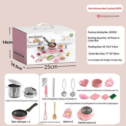 Wholesale Mini Electric Cooktop Kids Real Cooking Pretend Play Kitchen Toy Full Set With US UK EU Plug For Girls Role Play Game