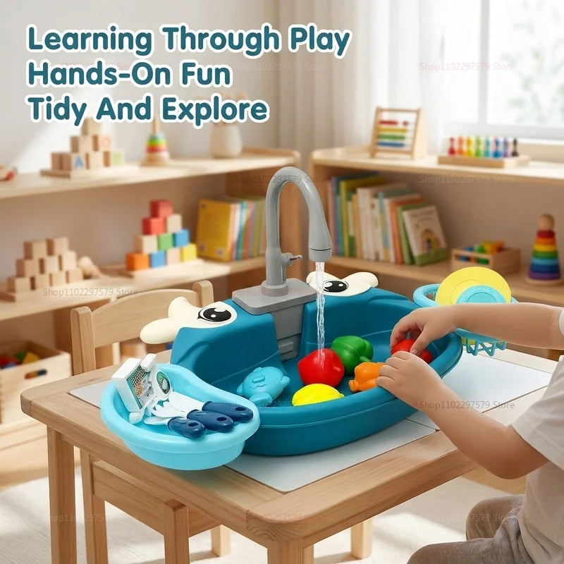 Children Play House Simulated Kitchen Dishwasher Sink Hand Basin Electric Circulating Water Kitchen Set Boy Girl Idea Kids Toys
