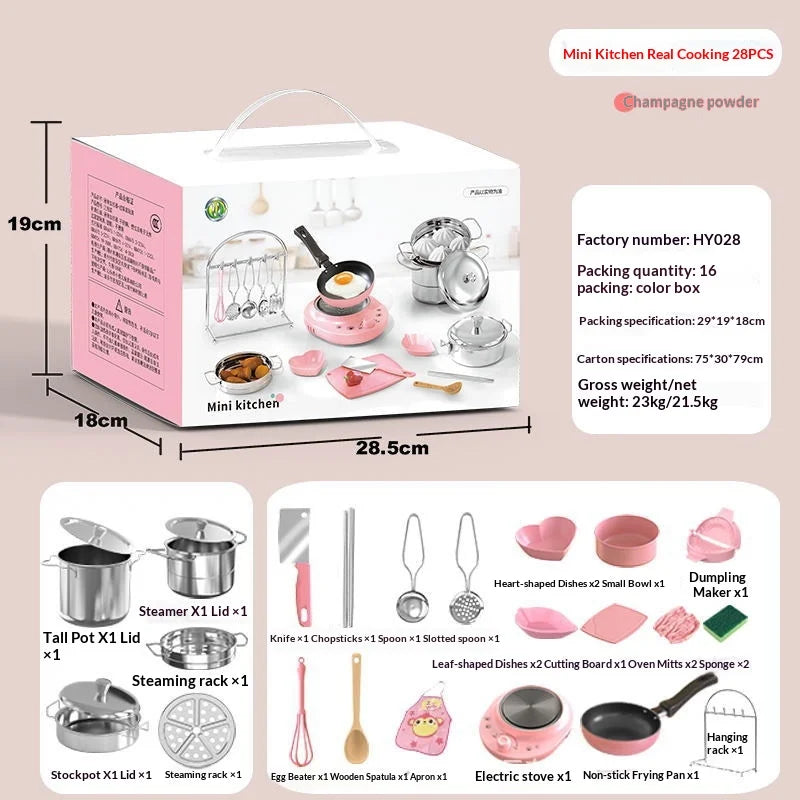 Wholesale Mini Electric Cooktop Kids Real Cooking Pretend Play Kitchen Toy Full Set With US UK EU Plug For Girls Role Play Game