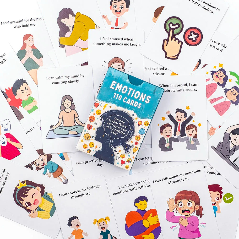 110pcs Kids Adults Emotions Flashcards Emotional Recognition & Expression Fun Learning Game Interactive Board Playing Cards Set