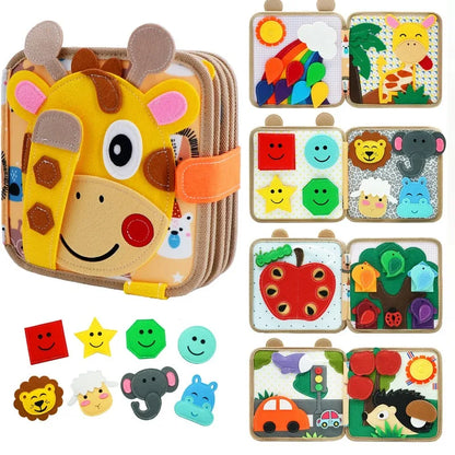 Montessori Giraffe Busy Board Preschool Learning Educational Busy Book Sensory Quiet Book Travel Toy for Baby Kids 3 4Years Old
