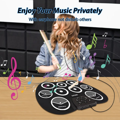 Electronic Drum Set Hand-rolled Drum 9-pad MIDI Interface Supports DTX Games Portable Drum Set Gifts with Drumsticks Pedals