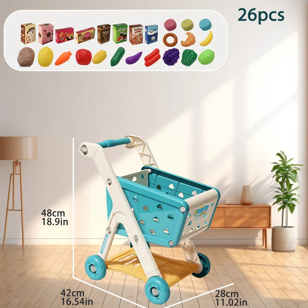 Kids Simulation Shopping Cart Toy Pretend Play Supermarket Trolley Groceries Food Early Education Toys for Boys Girls Gift