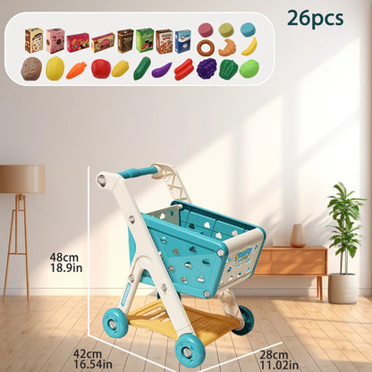 Kids Simulation Shopping Cart Toy Pretend Play Supermarket Trolley Groceries Food Early Education Toys for Boys Girls Gift