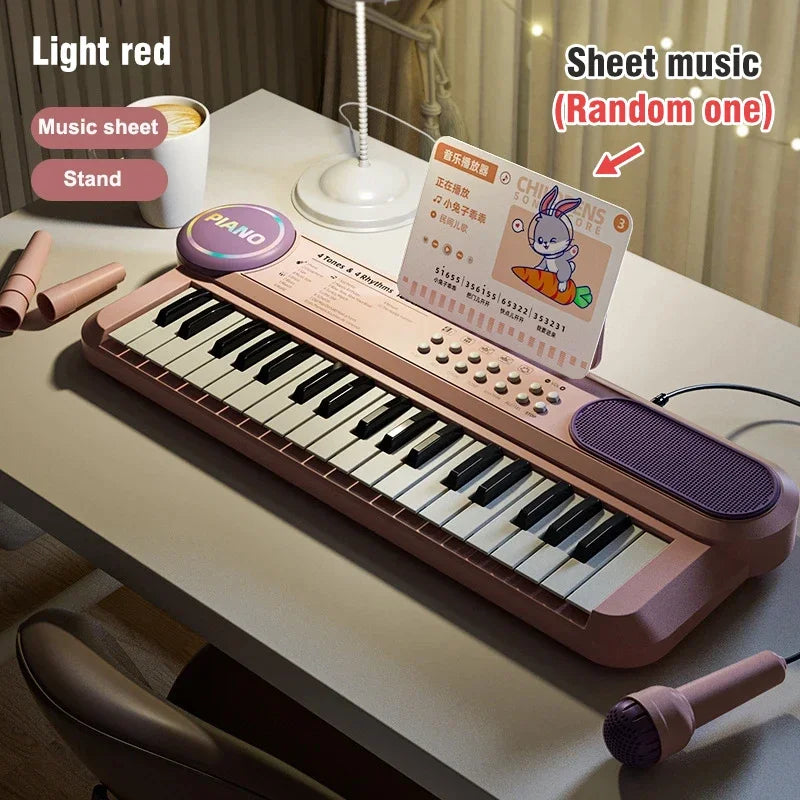 37 Key Kids Piano Keyboard Musical Toy with Microphone Music Score for Early Learning Interactive Play Best Gift for Ages 3-6