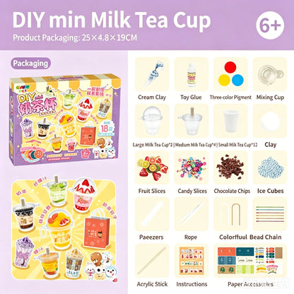 Creative Mini Milk Tea Cup Cream Glue DIY Set Handmade Craft Making Material Kit Pretend Play Role Play Toy for Girls Kids