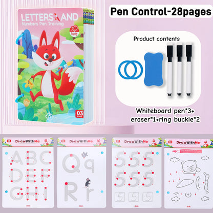 28 Pages of Creative Left and Right Brain Development Toys, Reusable Kidsren's Magic Tracing Book, Bilateral Coordination Exercises, Kidsren's Scientific Writing Enlightenment Description Book, English Alphanumeric Visual Tra