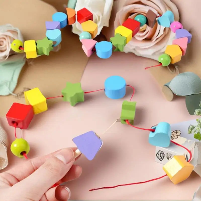 Early Learning Montessori Toys; Wooden Stacking Blocks, Lacing Beads & Shape Stacker; Amazing Sequencing Gift Ideas