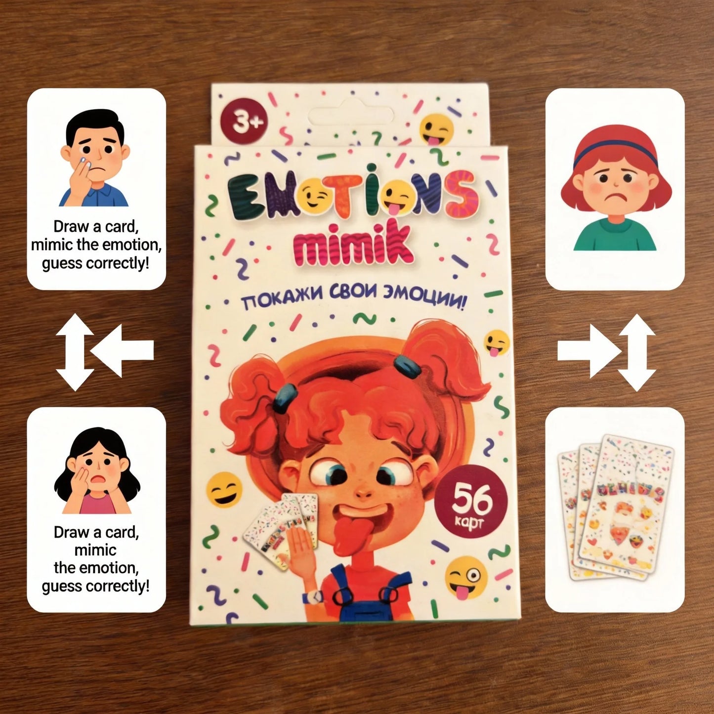 mimik EMOTIONS Card Game - Russian Version,Interactive Emotion Miming for Kids 3+, Boost Emotional Intelligence & Family Bonding