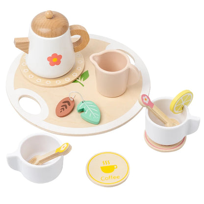 Kids Pretend Play Toys Popular Kids Kitchen Toys Realistic Wooden Tea Set Party Toy Set