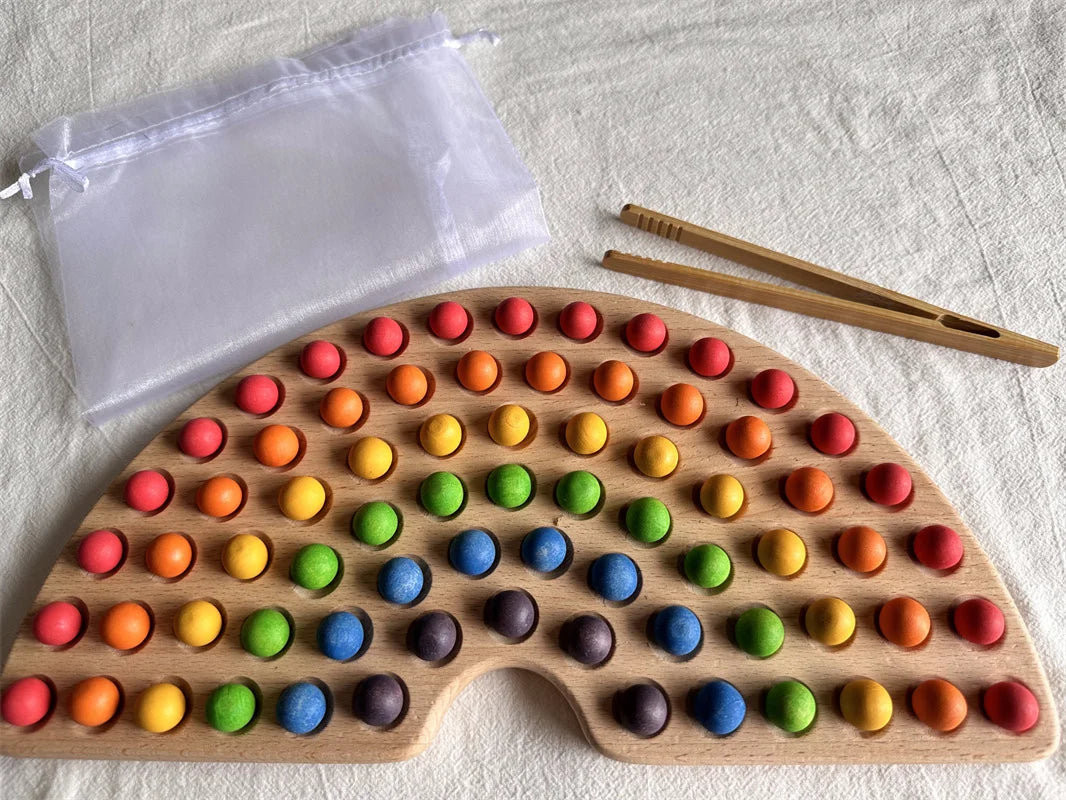 Montessori Sensory Wooden Toys Beech Caculate  Semi Tray One Hundred Board  with Felt Balls  ALphabets Numbers  Creative Play