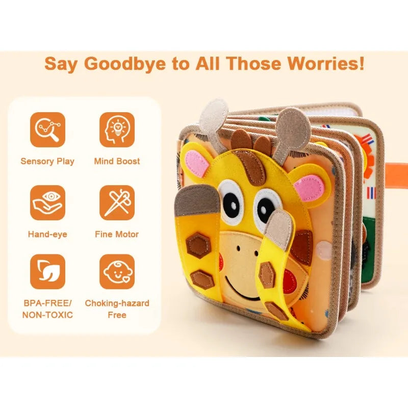 Montessori Giraffe Busy Board Preschool Learning Educational Busy Book Sensory Quiet Book Travel Toy for Baby Kids 3 4Years Old