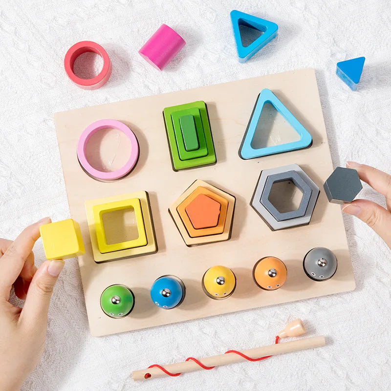 Montessori  Wooden Color Shape Cognitive Classification Matching Puzzle Children's Magnetic Fishing Learning Educational Toys