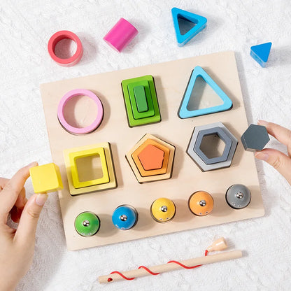 Montessori  Wooden Color Shape Cognitive Classification Matching Puzzle Children's Magnetic Fishing Learning Educational Toys