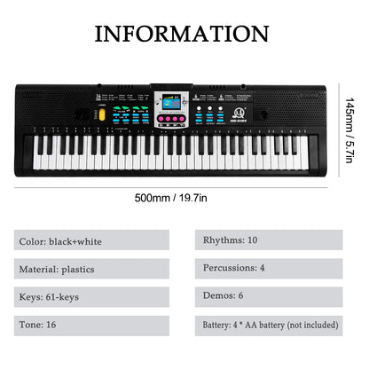 61 Keys Digital Music Electronic Keyboard Kids Electric Piano for Piano Student with Microphone Function Musical Instrument